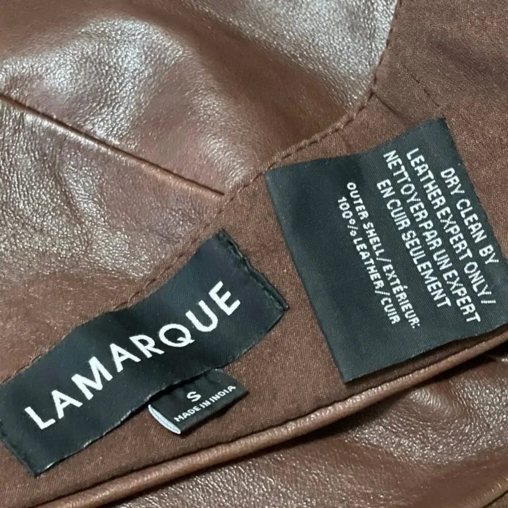 Lamarque Melka Brown 100% Leather Halter V Neck Strappy Triangle Crop Top Size S